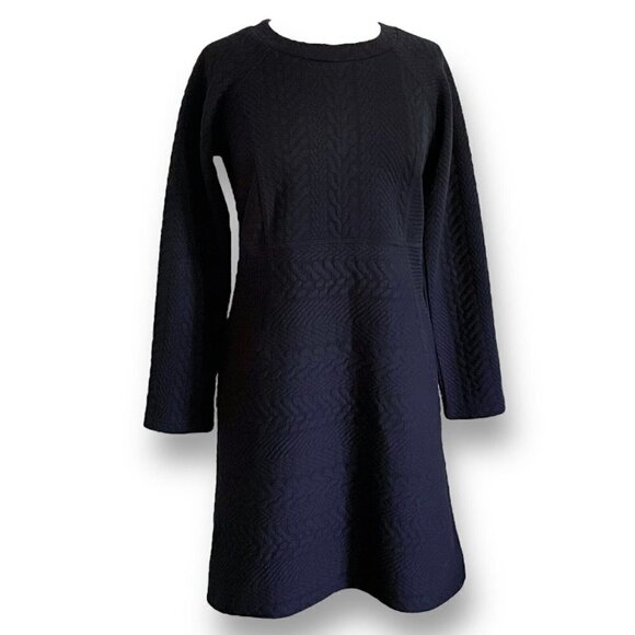 Prana Womens Macee Dress Sz S Black Jacquard Textured Knit Shift Long Sleeve - Picture 6 of 8